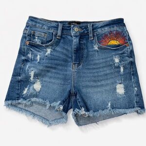 Judy Blue Women's Embroidered Sun High Waist Distressed Shorts JB150112 Size M
